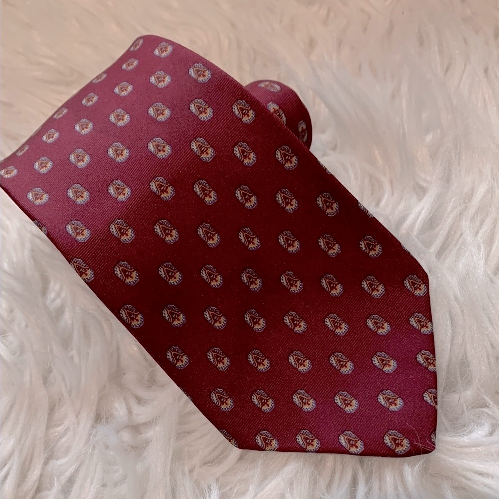 YSL YVES Saint Laurent Red Geometric Silk Tie